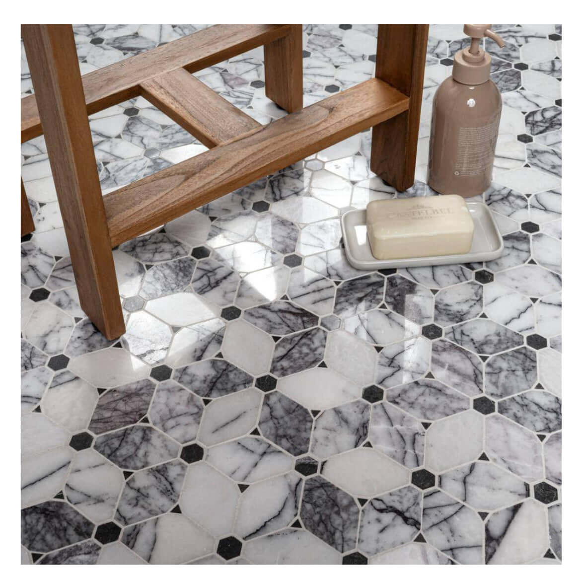 Calacacatta Violet Lilac Cecily Pattern Mosaic Tile 12x11