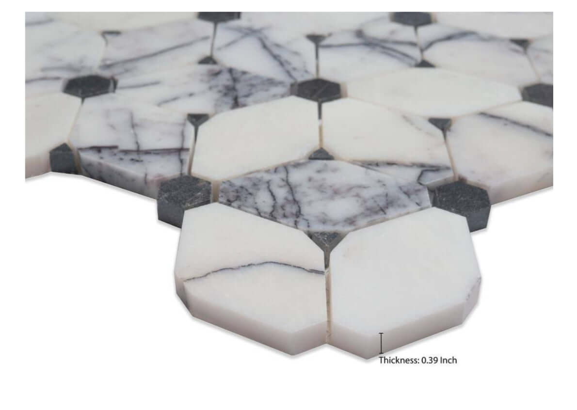 Calacacatta Violet Lilac Cecily Pattern Mosaic Tile 12x11