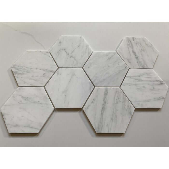 Carrara Venato Marble 5" Large Hexagon Mosaic Tile