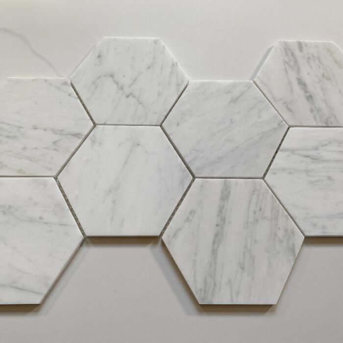 Carrara Venato Marble 5" Large Hexagon Mosaic Tile