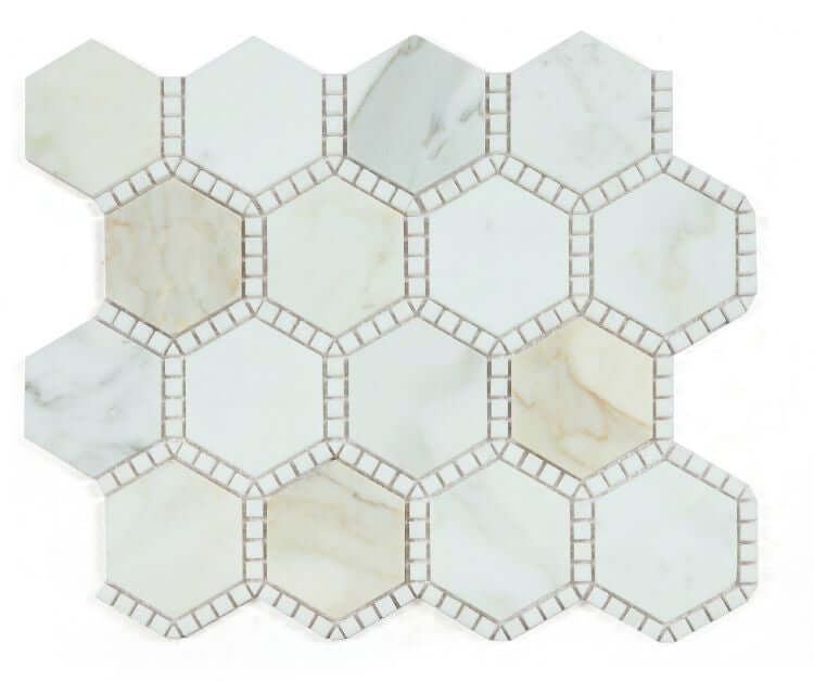 3” Defined Edge Tuscan Calacatta Hexagon Deco Mosaic Tile 10.75 x 12.5