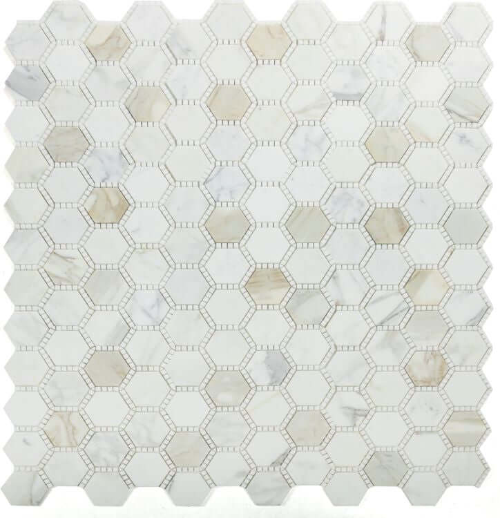 3” Defined Edge Tuscan Calacatta Hexagon Deco Mosaic Tile 10.75 x 12.5