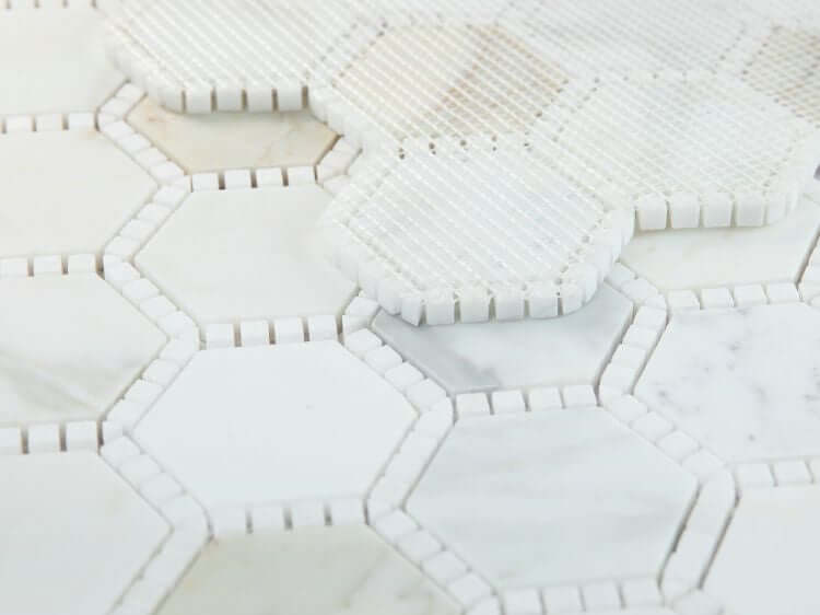 3” Defined Edge Tuscan Calacatta Hexagon Deco Mosaic Tile 10.75 x 12.5