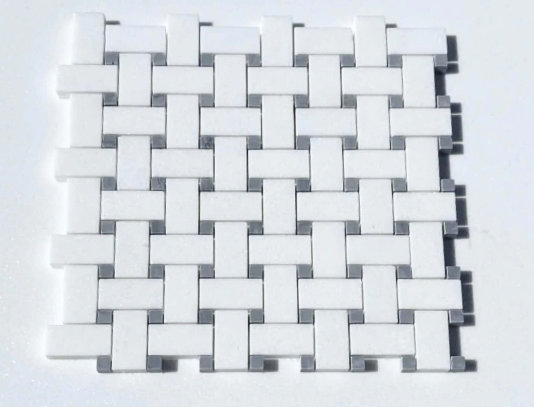 Thassos Bardiglio Gray Basketweave Marble Mosaic Tile