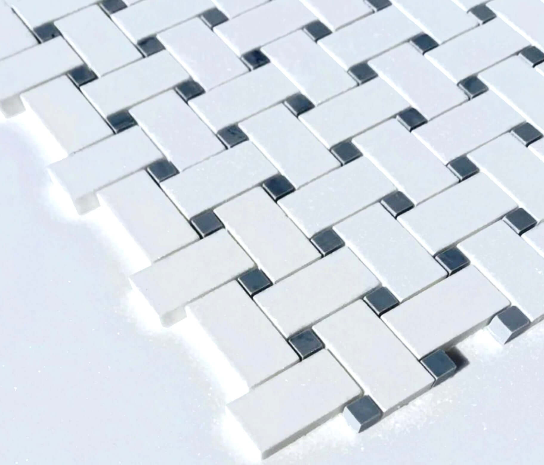 Thassos Bardiglio Gray Basketweave Marble Mosaic Tile