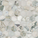 2” Calacatta Green Marble Hexagon Honed Mosaic Tile