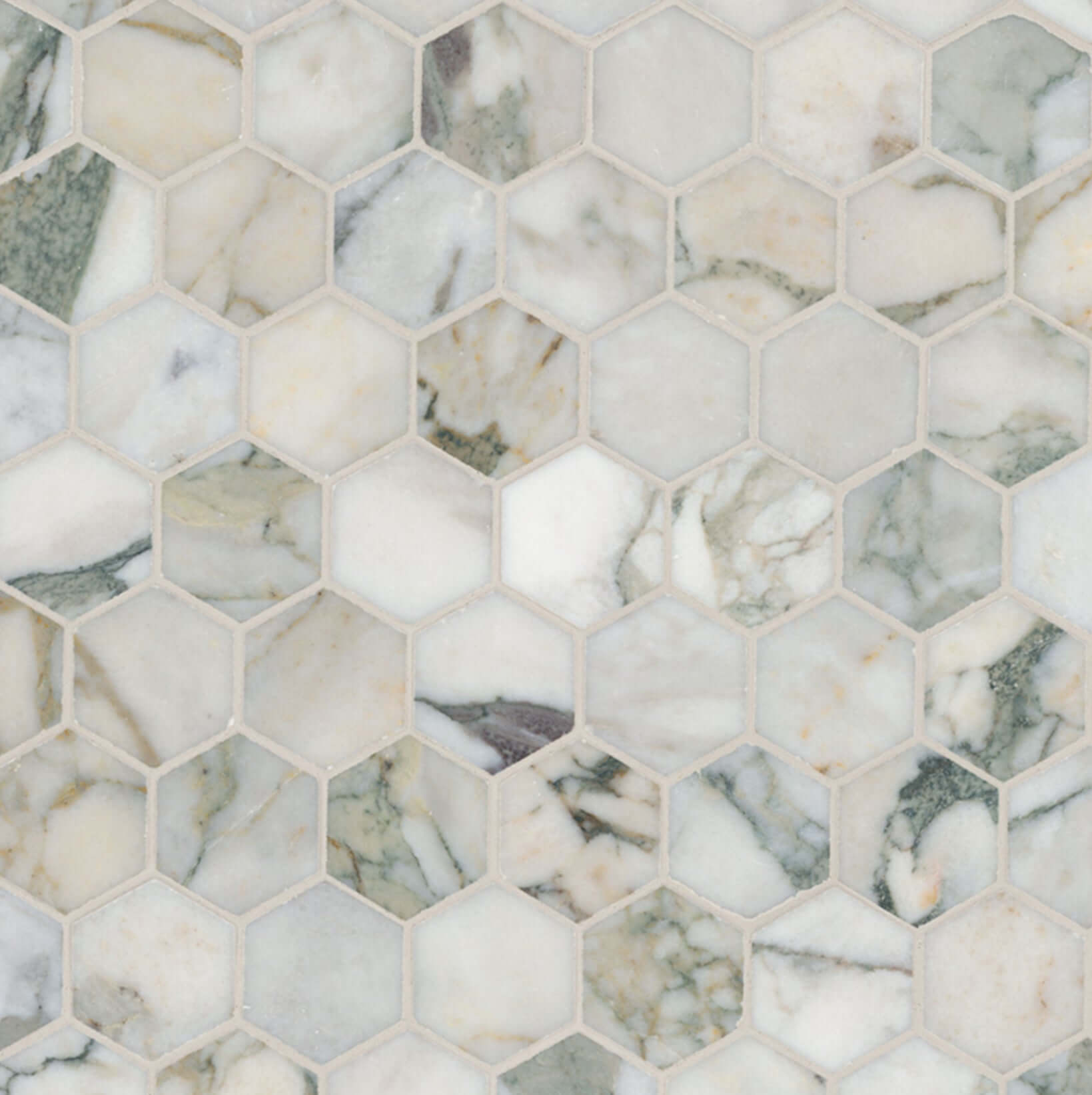 2” Calacatta Green Marble Hexagon Honed Mosaic Tile