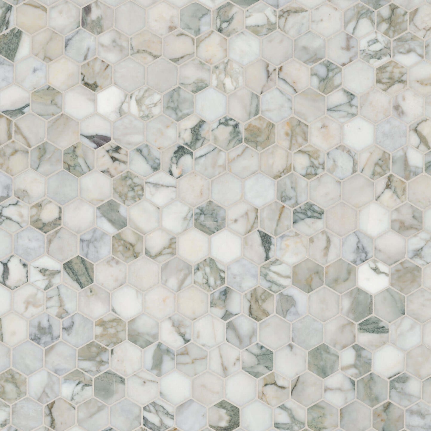 2” Calacatta Green Marble Hexagon Honed Mosaic Tile
