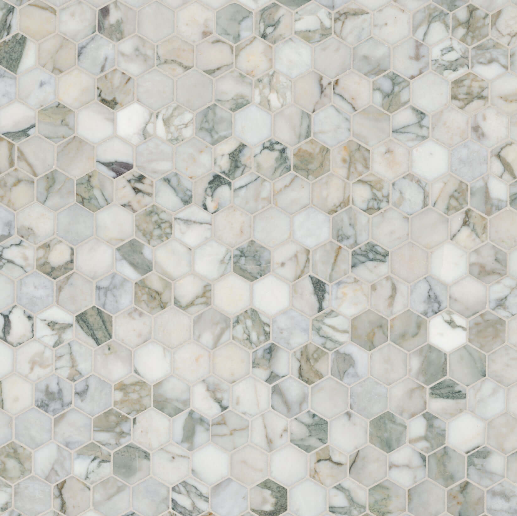 2” Calacatta Green Marble Hexagon Honed Mosaic Tile