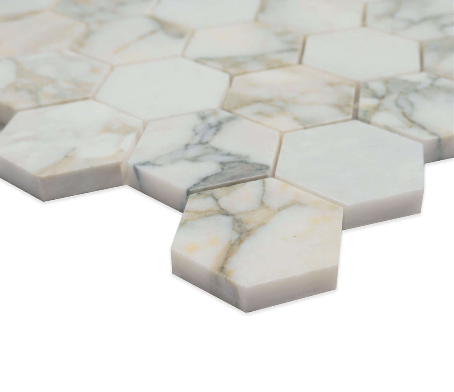 2” Calacatta Green Marble Hexagon Honed Mosaic Tile