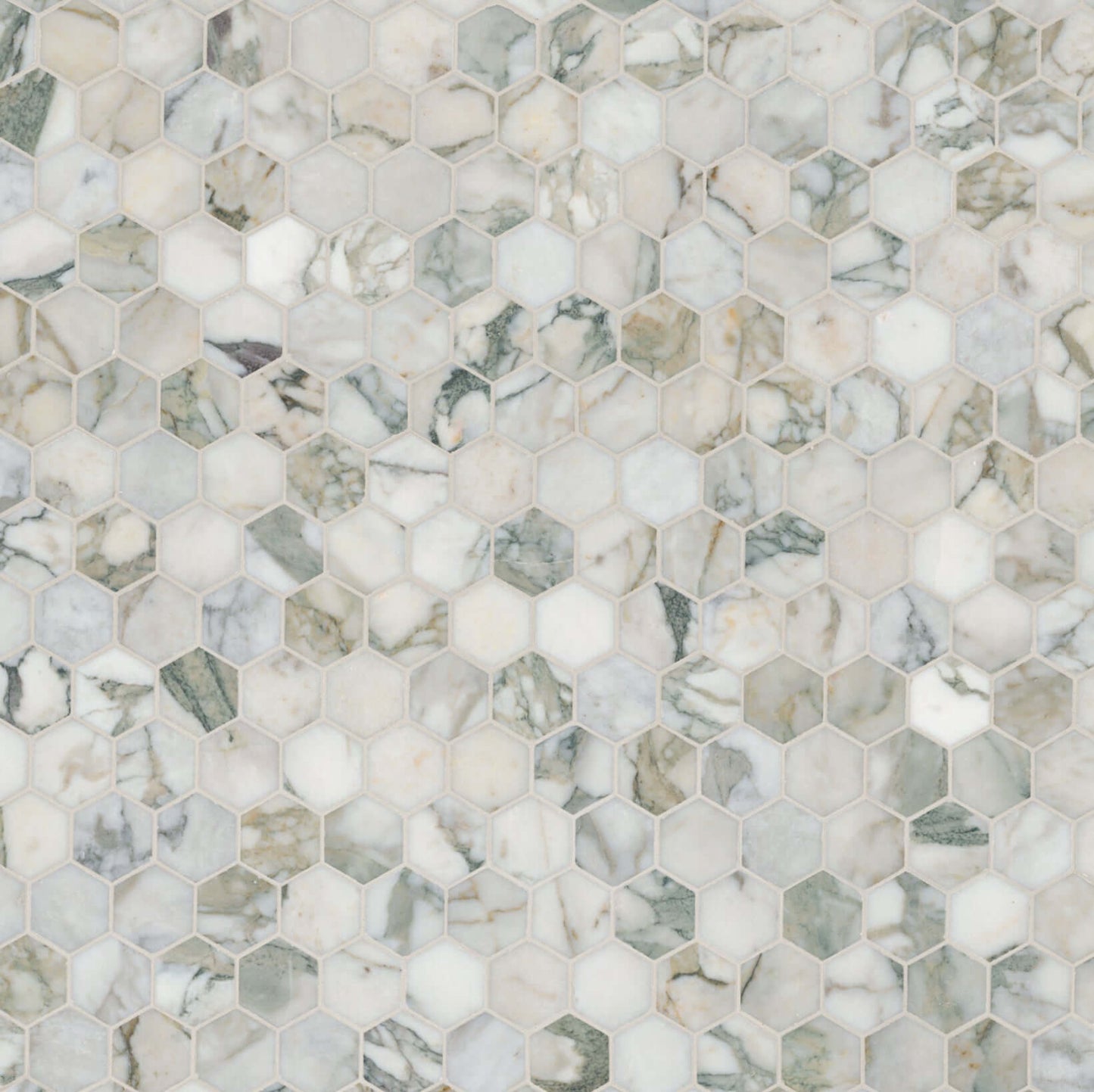 2” Calacatta Green Marble Hexagon Honed Mosaic Tile