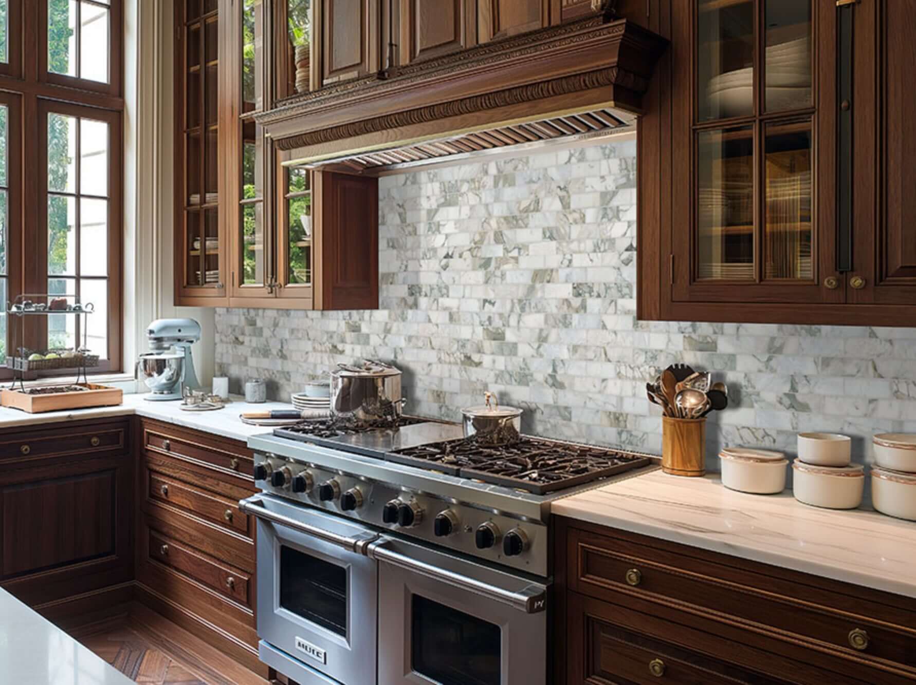 2x6 Calacatta Green Marble Honed Mosaic Tile