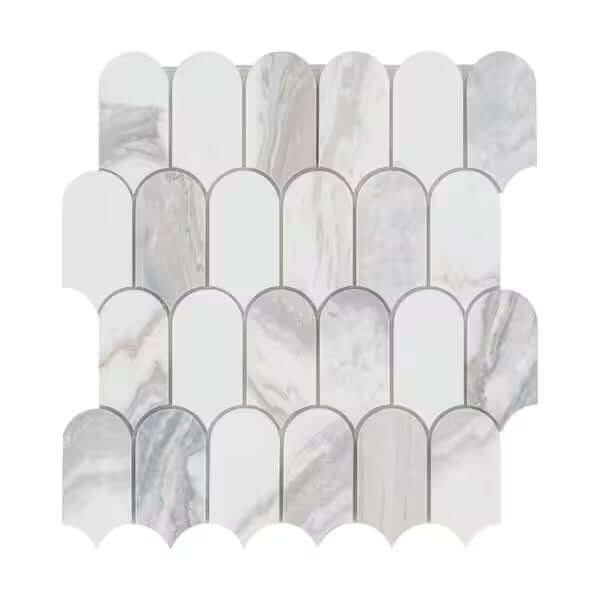 Edessa Scallop Bardiglio White 12” x 13” Polished Marble Mosaic