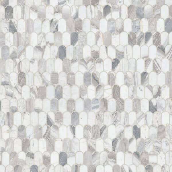 Edessa Scallop Bardiglio White 12” x 13” Polished Marble Mosaic