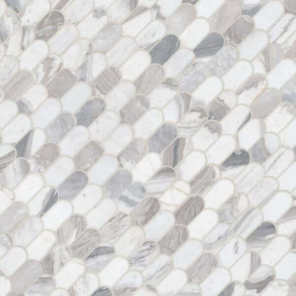 Edessa Scallop Bardiglio White 12” x 13” Polished Marble Mosaic