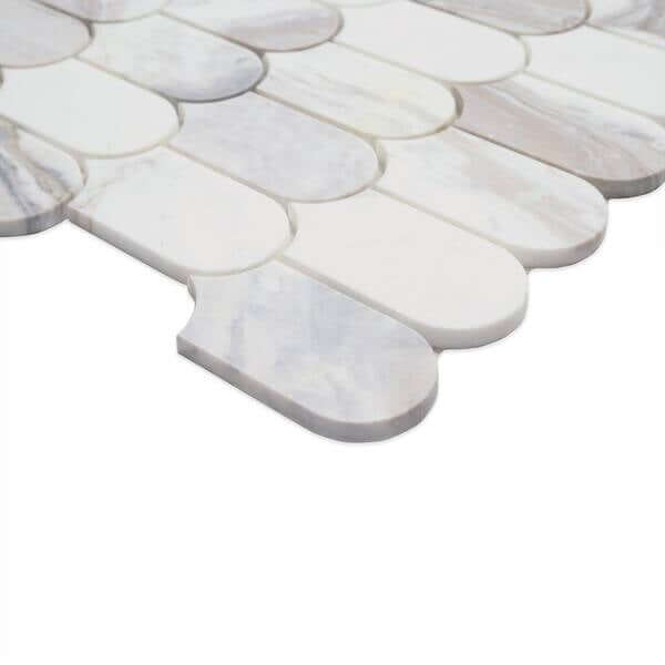 Edessa Scallop Bardiglio White 12” x 13” Polished Marble Mosaic