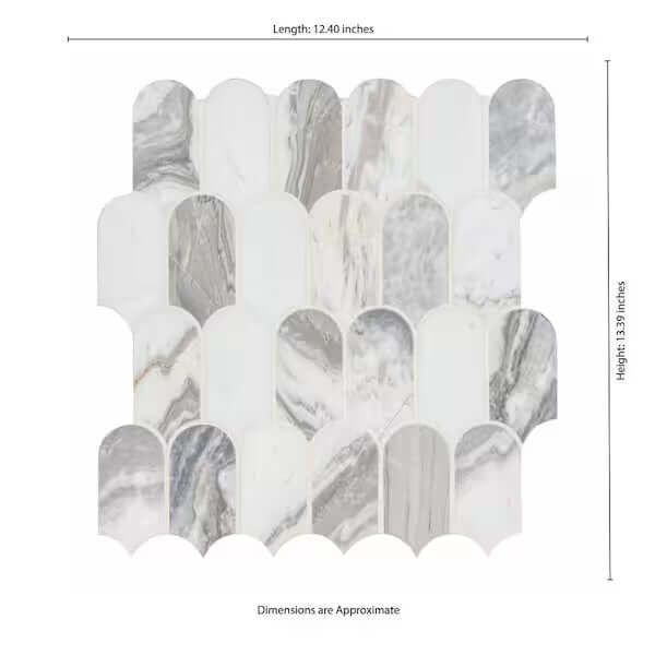 Edessa Scallop Bardiglio White 12” x 13” Polished Marble Mosaic