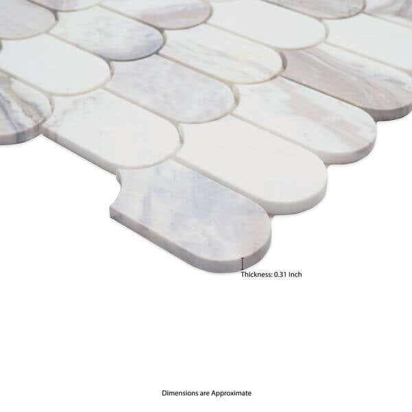 Edessa Scallop Bardiglio White 12” x 13” Polished Marble Mosaic