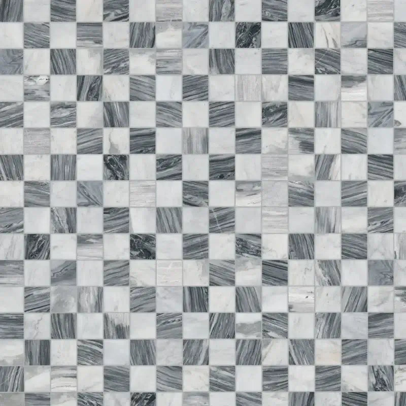3x3 Bardiglio Gray Carrara Blend Polished Marble Mosaic, 12x12