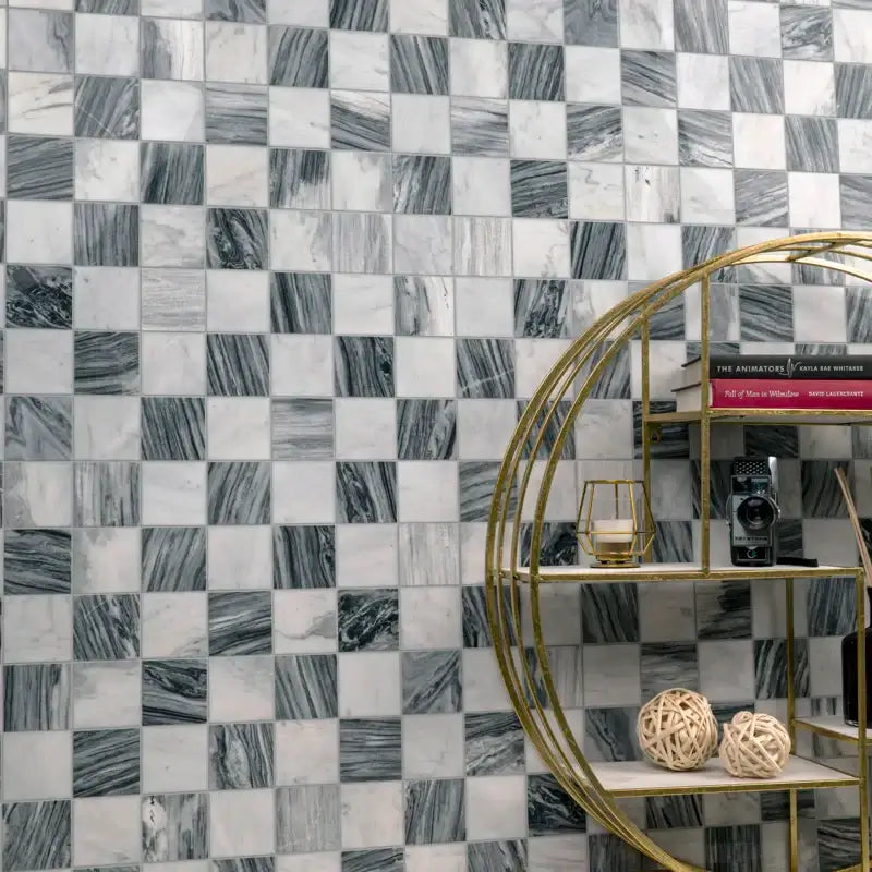 3x3 Bardiglio Gray Carrara Blend Polished Marble Mosaic, 12x12