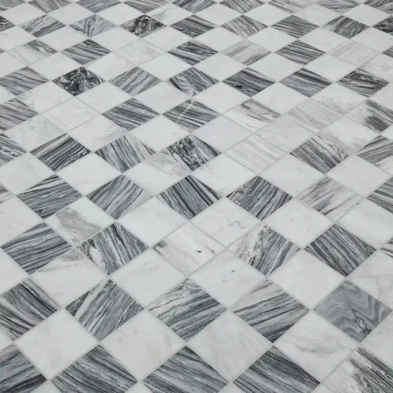 3x3 Bardiglio Gray Carrara Blend Polished Marble Mosaic, 12x12