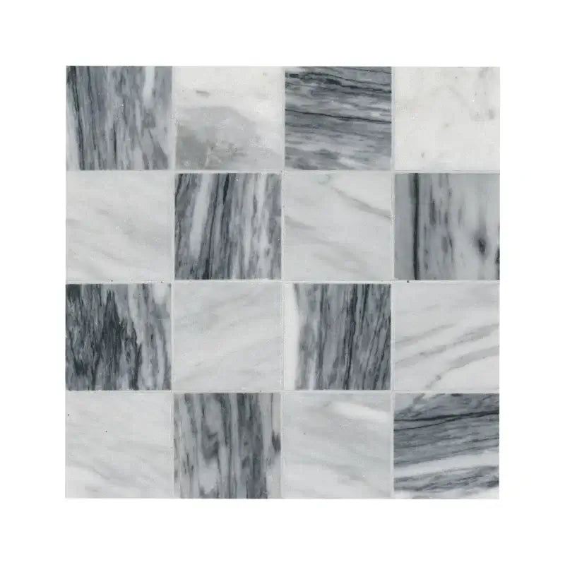 3x3 Bardiglio Gray Carrara Blend Polished Marble Mosaic, 12x12