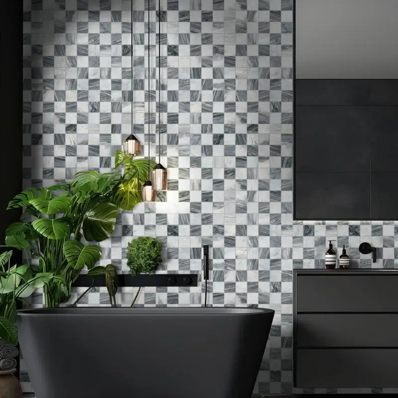 3x3 Bardiglio Gray Carrara Blend Polished Marble Mosaic, 12x12