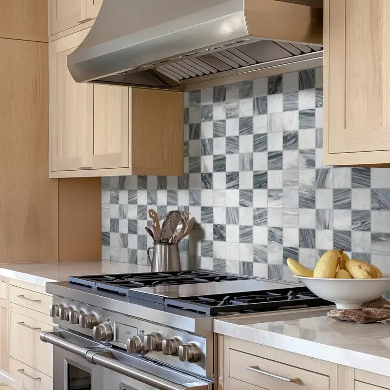 3x3 Bardiglio Gray Carrara Blend Polished Marble Mosaic, 12x12