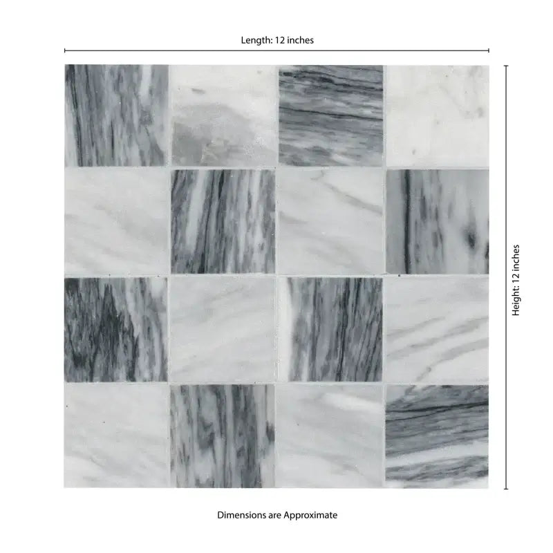 3x3 Bardiglio Gray Carrara Blend Polished Marble Mosaic, 12x12