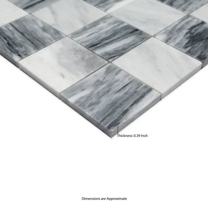 3x3 Bardiglio Gray Carrara Blend Polished Marble Mosaic, 12x12
