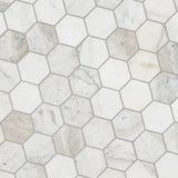 5” Arabescato Venato White Hexagon 10" X 13" Honed Marble Mosaic Floor And Wall Tile