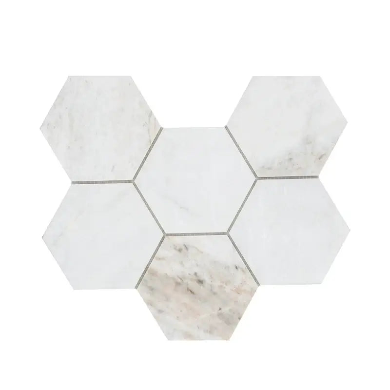 5” Arabescato Venato White Hexagon 10" X 13" Honed Marble Mosaic Floor And Wall Tile