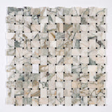 Jumbo Calaverde Calacatta Green Honed Basketweave Marble Mosaic 10 5/8 " x 10 5/8 " x 3/8 "
