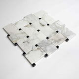Jumbo Calaverde Calacatta Green Honed Basketweave Marble Mosaic 10 5/8 " x 10 5/8 " x 3/8 "