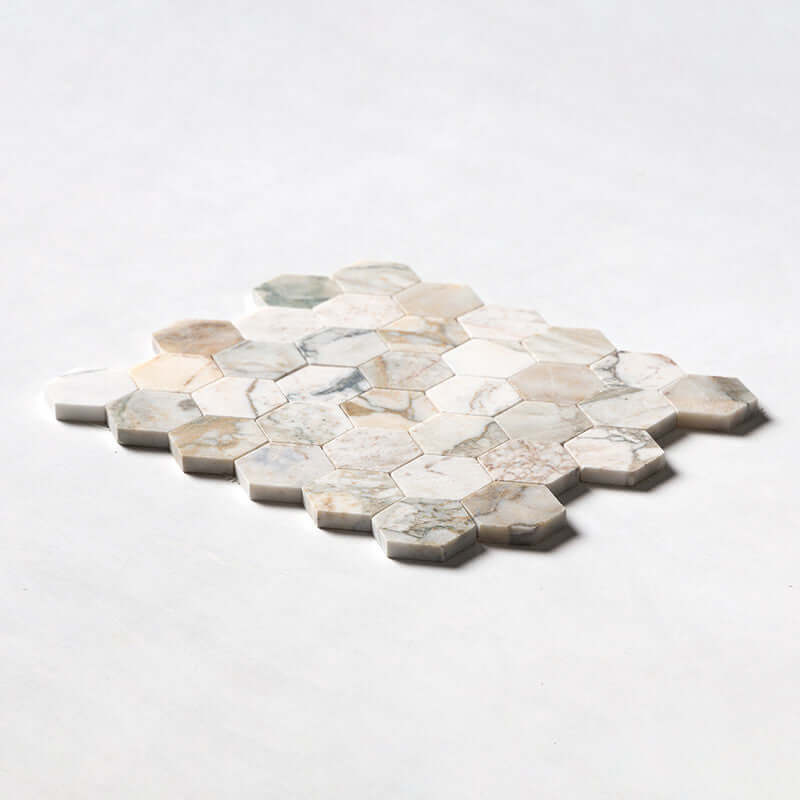 2” CalaVerde Green Honed Hexagon Marble Mosaic 10 3/8 " x 12 " x 3/8