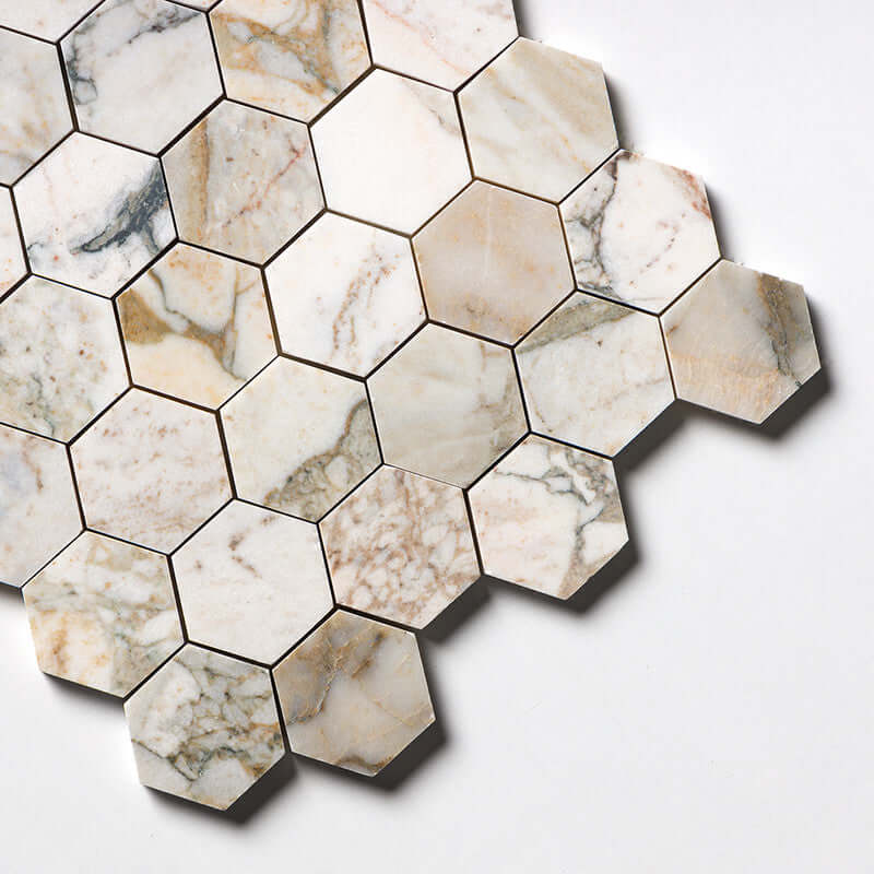 2” CalaVerde Green Honed Hexagon Marble Mosaic 10 3/8 " x 12 " x 3/8