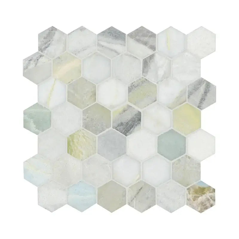 2” Cloudland Hexagon 12" X 12" Polished Marble Mosaic Floor And Wall Tile