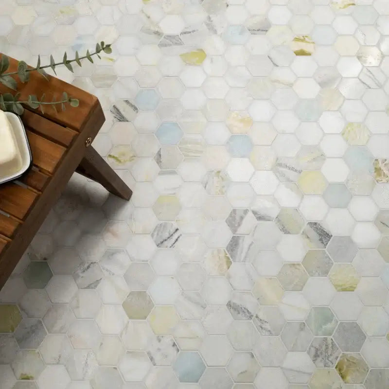 2” Cloudland Hexagon 12" X 12" Polished Marble Mosaic Floor And Wall Tile