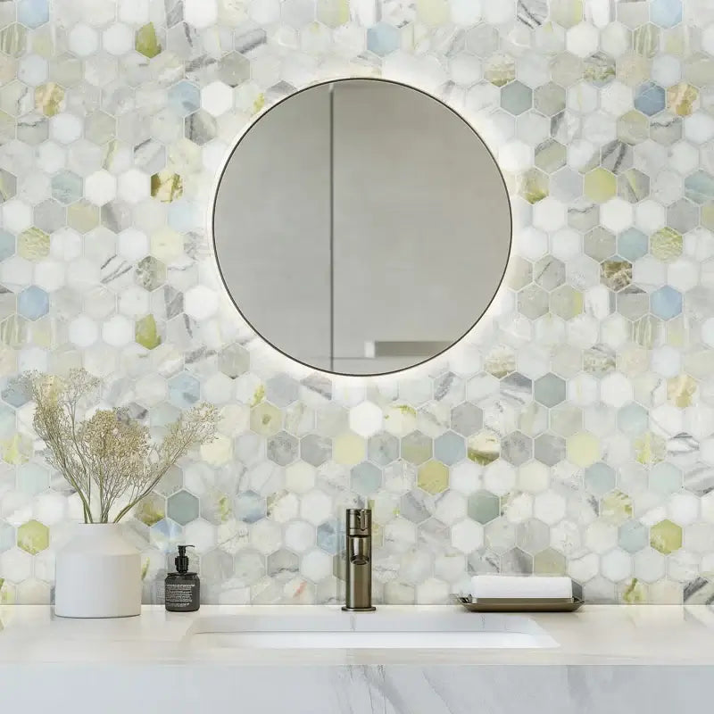 2” Cloudland Hexagon 12" X 12" Polished Marble Mosaic Floor And Wall Tile