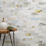 Cloudland 2x6 Polished Marble Subway Mosaic Tile, 12x12