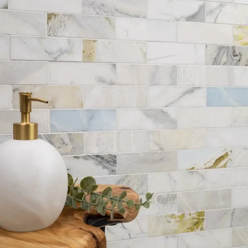 Cloudland 2x6 Polished Marble Subway Mosaic Tile, 12x12