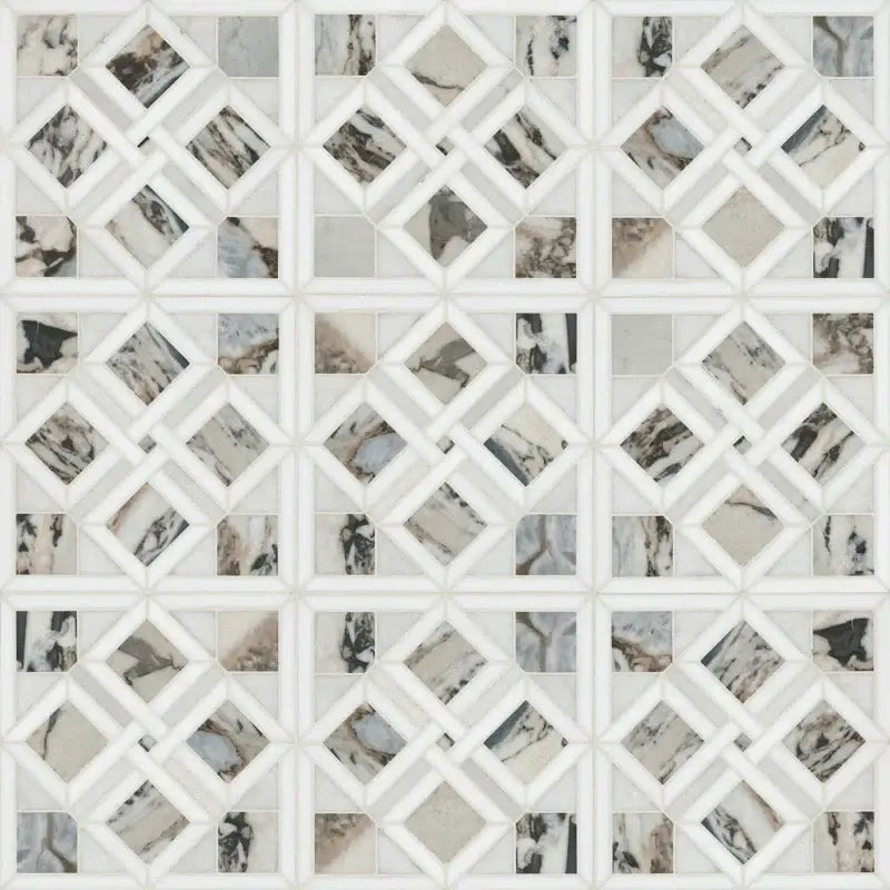 Tessere Pattern Viola 12" X 12" Polished Marble Mosaic Floor And Wall Tile