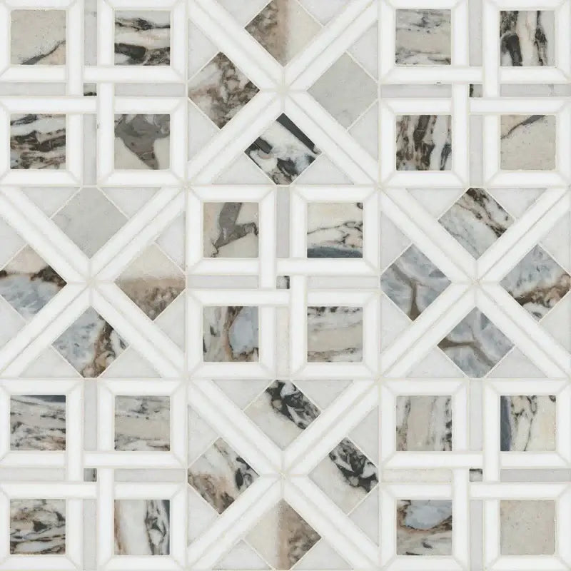 Tessere Pattern Viola 12" X 12" Polished Marble Mosaic Floor And Wall Tile