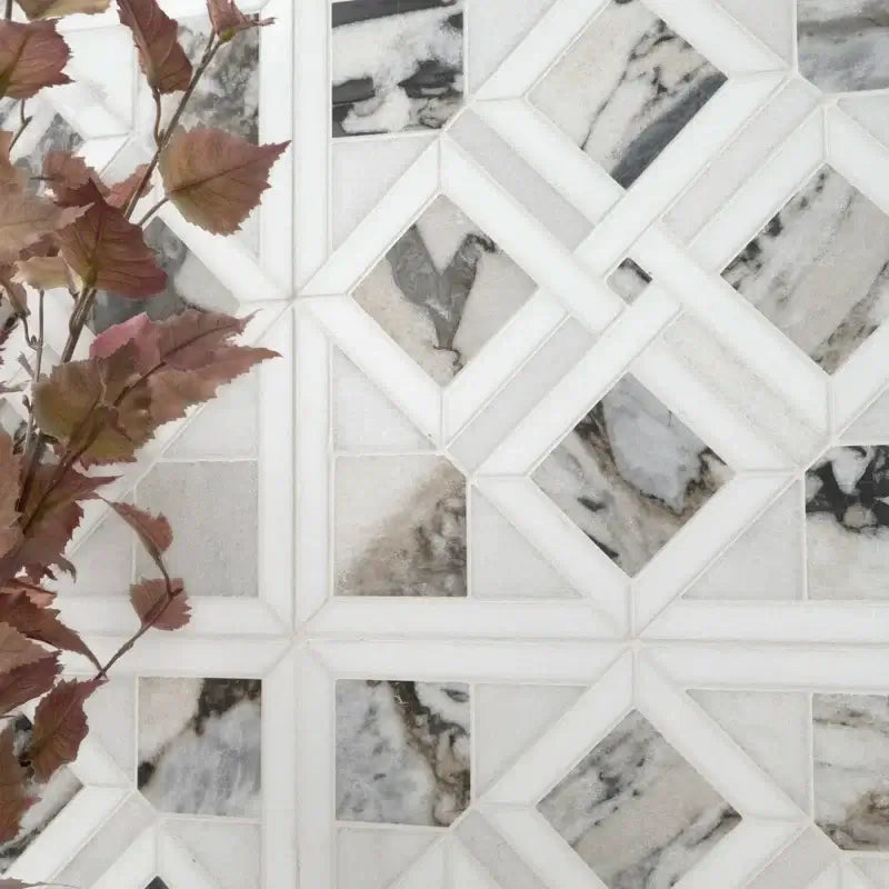 Tessere Pattern Viola 12" X 12" Polished Marble Mosaic Floor And Wall Tile