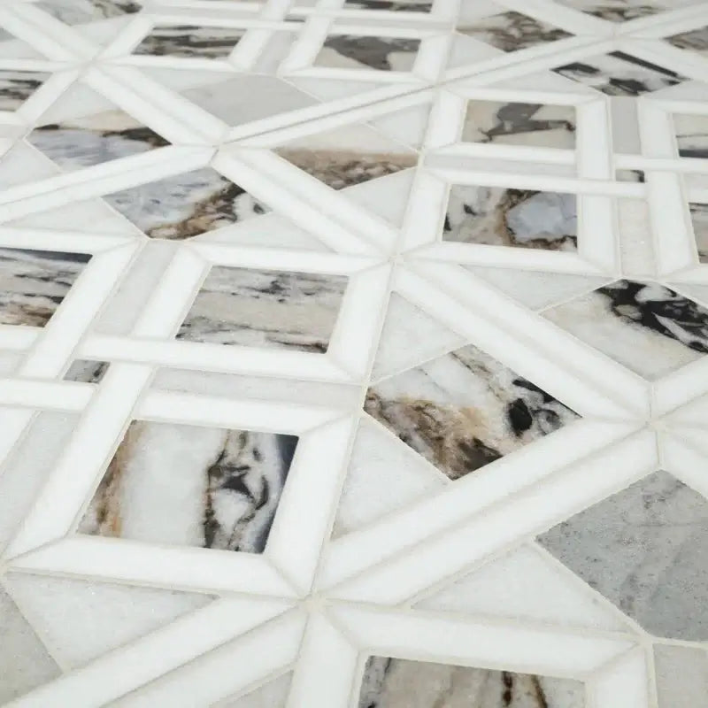 Tessere Pattern Viola 12" X 12" Polished Marble Mosaic Floor And Wall Tile