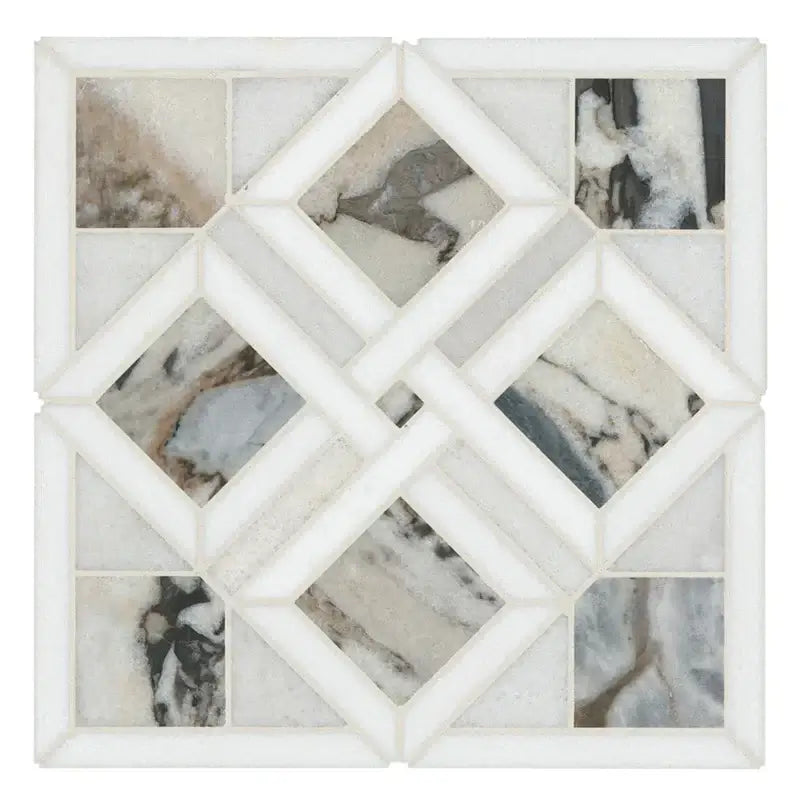 Tessere Pattern Viola 12" X 12" Polished Marble Mosaic Floor And Wall Tile