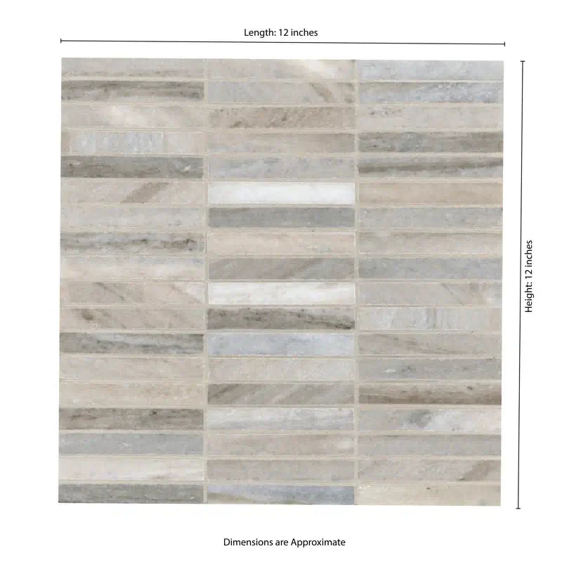 Ravello Mini Stack 12" X 12" Honed Marble Mosaic Floor And Wall Tile, 5/8”x4”