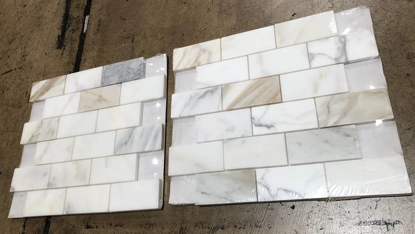 Tuscan 2x4 Calacatta Gold Italian Marble Mosaic Tile