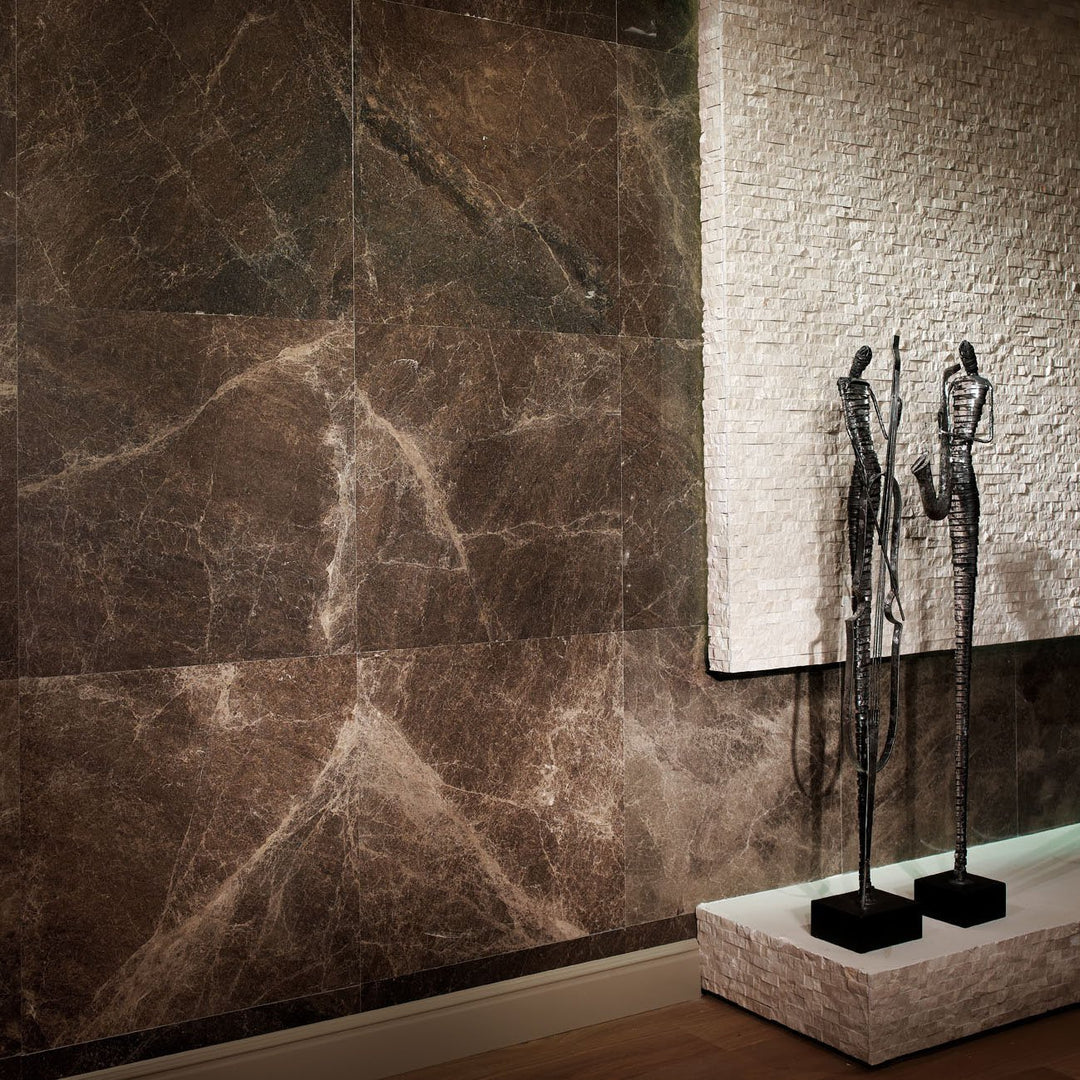 24x24 Iberian Emperador Dark Marble Floor & Wall Tile from Spain