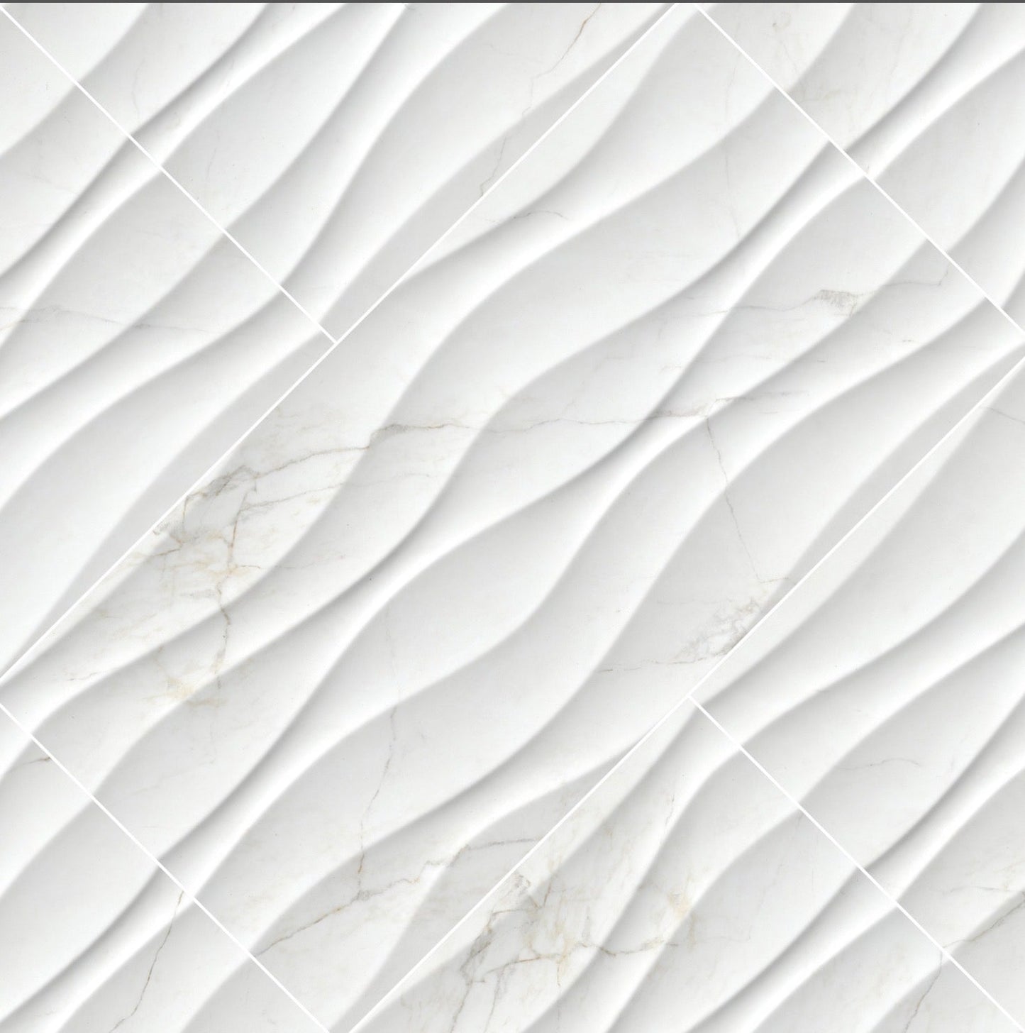 Dymo Calacatta Wavy White Glossy Ceramic 3D Patterned Tile 12x24 Wall Only